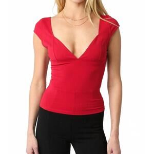 NEW OLIVACEOUS mollie y2k slim fit stretch cotton top in red